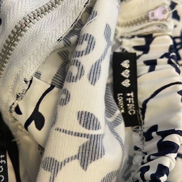 White & Navy Sateen Printed Strapless Party Dress - Picture 9 of 12